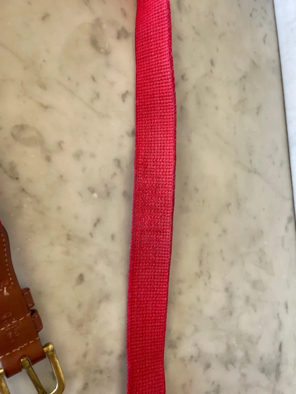 COACH Vintage Red Canvas Belt Brown Leather Trim and Brass Buckle 34